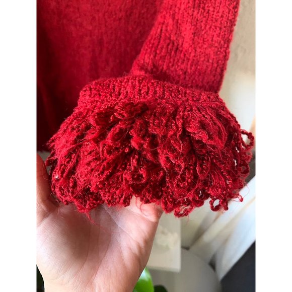 Gorgeous holiday lana wool red fringe turtleneck sweater boutique Christmas - Picture 6 of 11